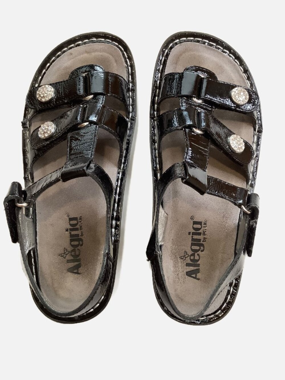 ALEGRIA by PG Lite Black Patent Leather Studded Sandals Comfort Shoes 38
